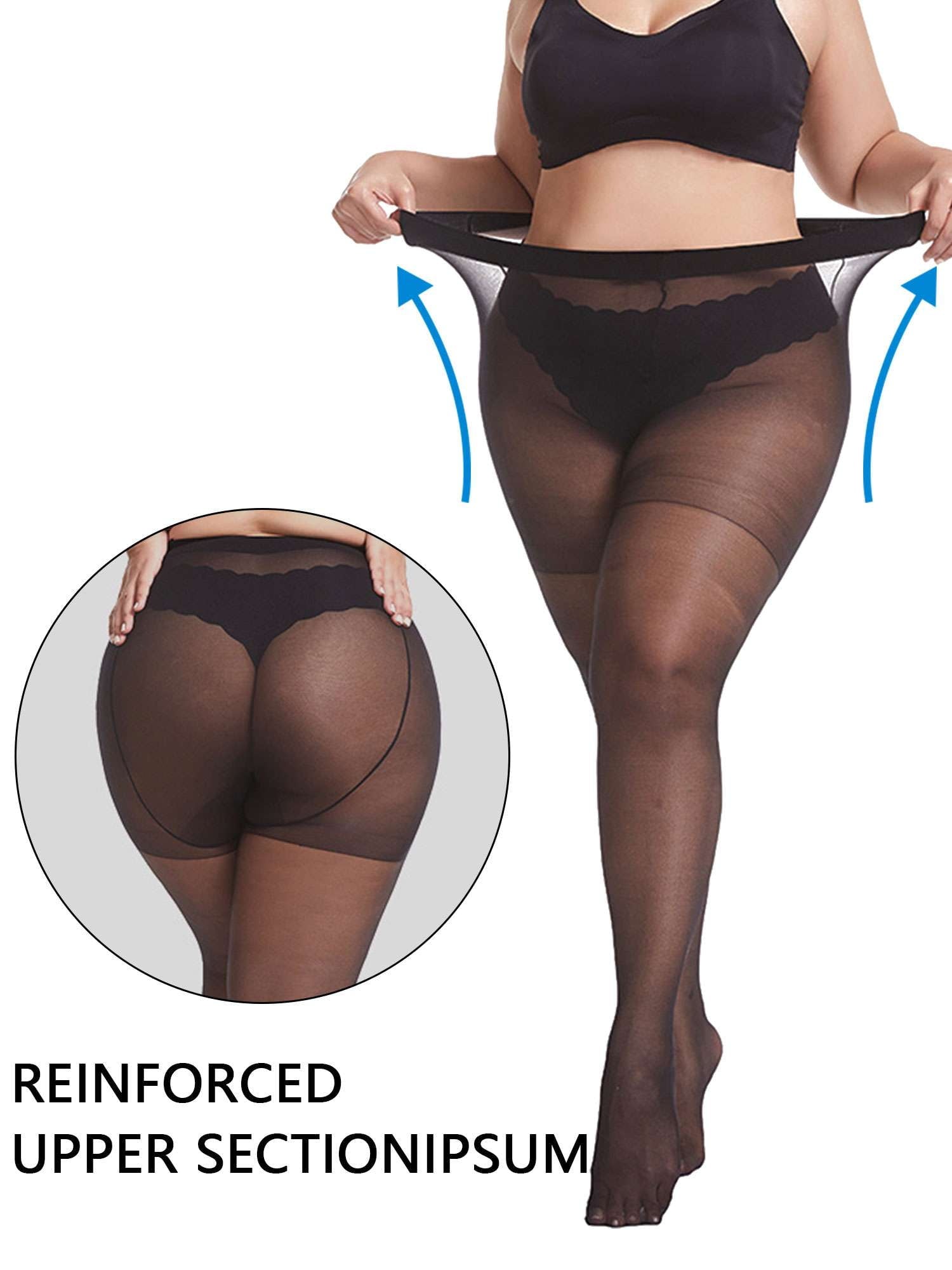 2 Pairs Women's Plus Size Ultra Sheer Tights 20D Pantyhose Control Top Invisible Reinforced Toes (Black+SKin) - Image 3