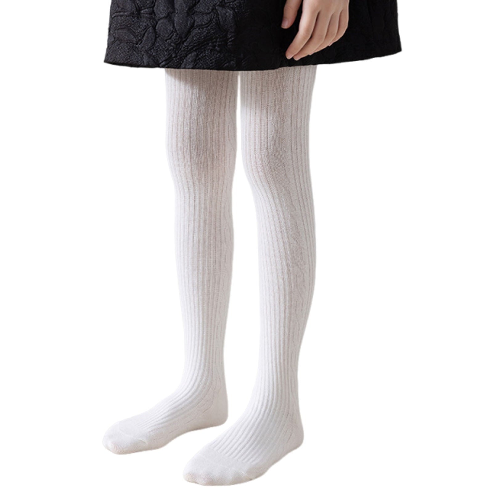 Girls School Dress Tights Solid Stretchy Ribbed Knit Tight Seamless Footed Stockings Comfortable Cotton Thights for D... - Image 2
