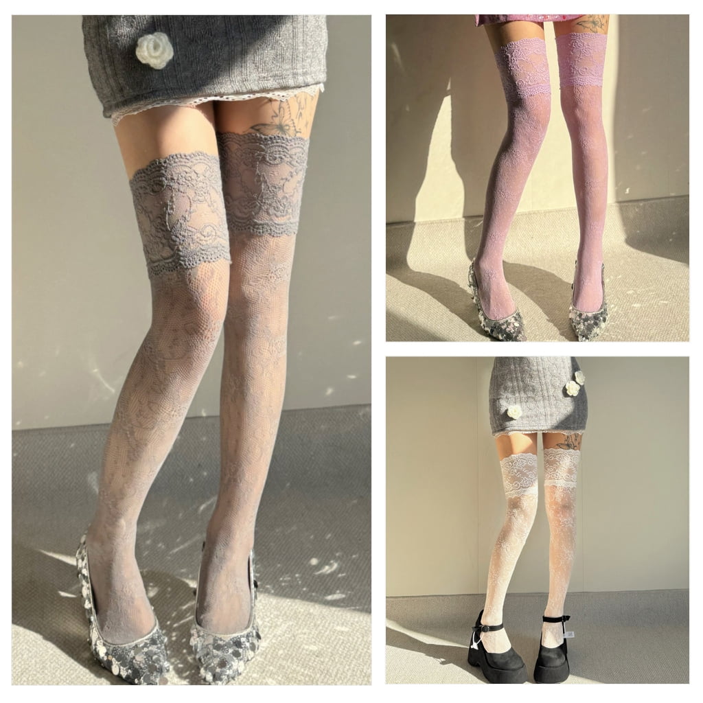 Women Hollowed Flower Patterned Mesh Over Knee Long Socks Full Lace Thigh High Boot Stockings Lingerie Hosiery - Image 3