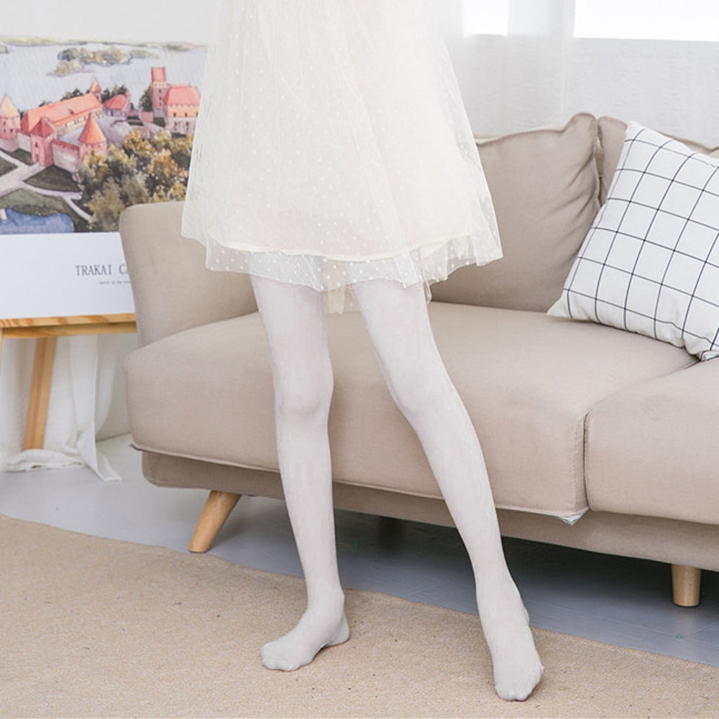 Girls Tights Cotton Lightweight Skinny Stretchy Cute Solid Color Kids Teens Pantyhose High-Waisted Yoga Dancing Ballet Stockings White 7-8 Y - Image 5