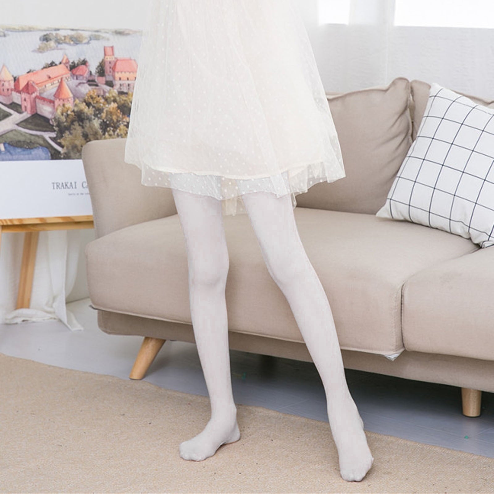 Girls Tights Cotton Lightweight Skinny Stretchy Cute Solid Color Kids Teens Pantyhose High-Waisted Yoga Dancing Ballet Stockings White 7-8 Y - Image 5