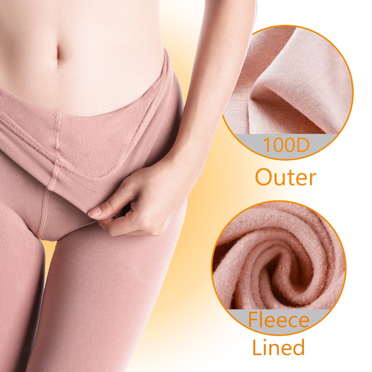 2 Pairs Fleece Lined Tights for Women - 100D Opaque Warm Winter Pantyhose, Nude L - Image 3