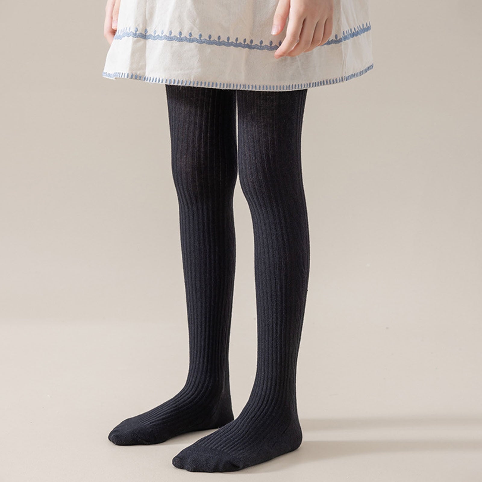 Girls' Cable Knit Tights Toddler Baby Cotton Ribbed Footed Stockings School Pantyhose Leggings for Kids(Black,6-8 Years) - Image 2