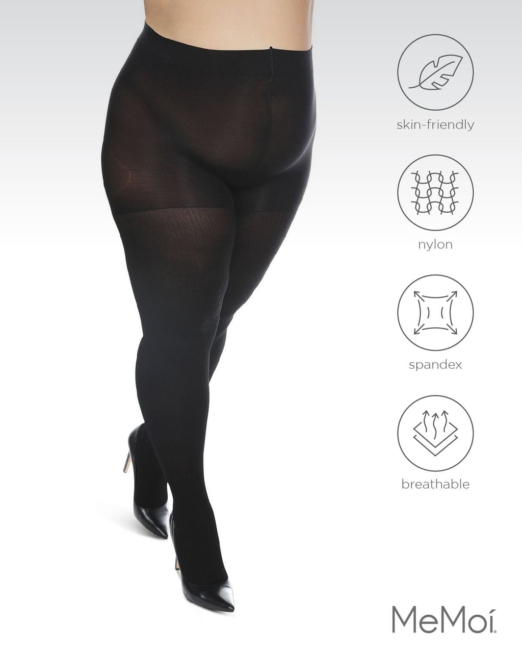 Women's Curvy Twin Rib Opaque Nylon Control Top Tights - Womens - Female, 5X-6X, Black - Image 5