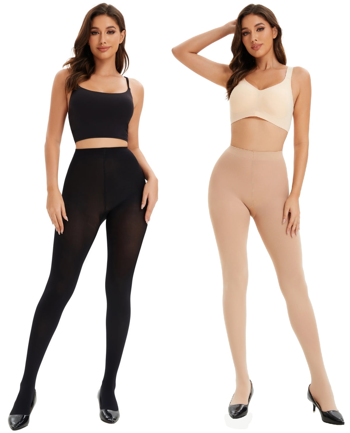 2 High-Waist Opaque Tights Microfiber Control Top Pantyhose One Size - Image 4