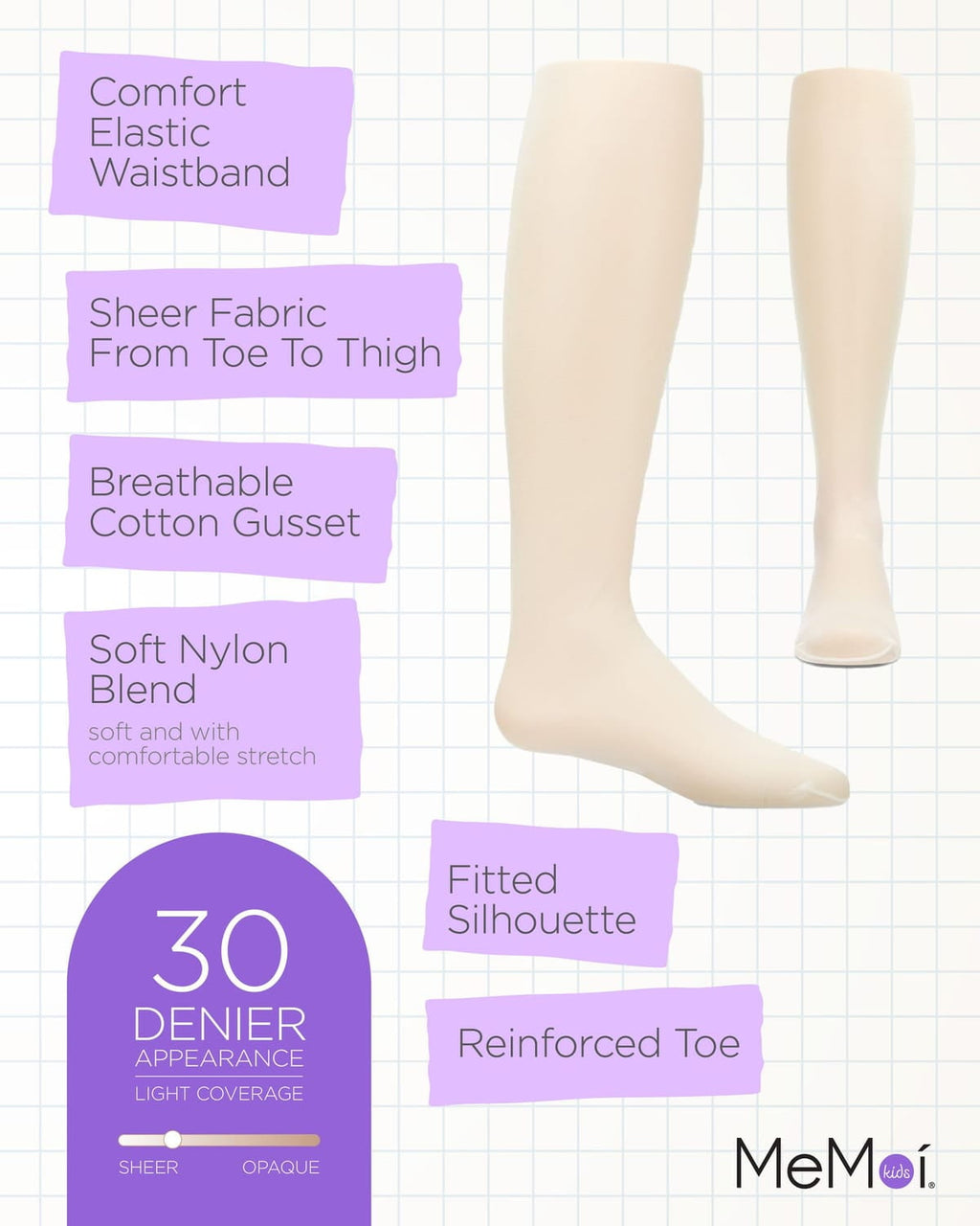 Girls Essential Sheer Nylon Tights - Girls - Female, 12-14, Ivory - Image 2