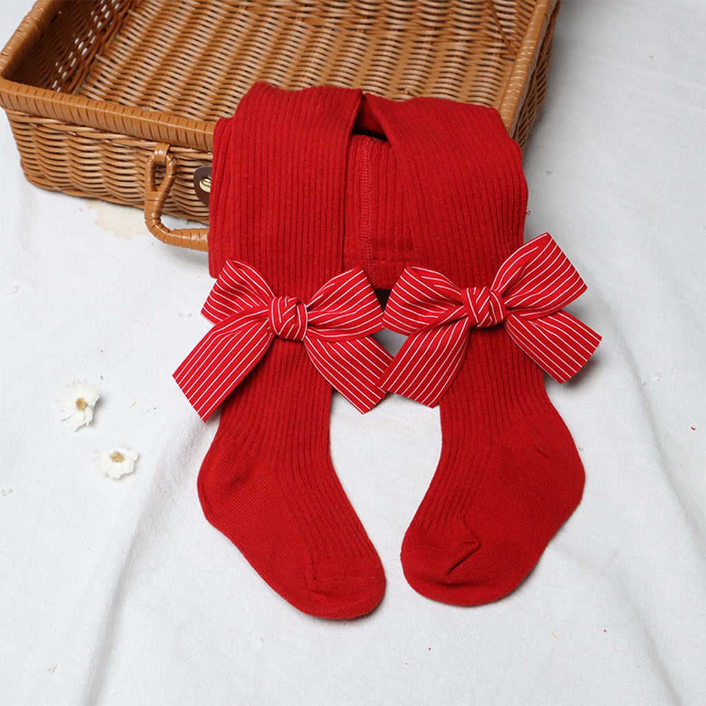 Toddler Kids Christmas Leggings Bowknot Red Pantyhose Christmas Big Red Pantyhose Footed Socks Warm Bottoms 3 Months ... - Image 2