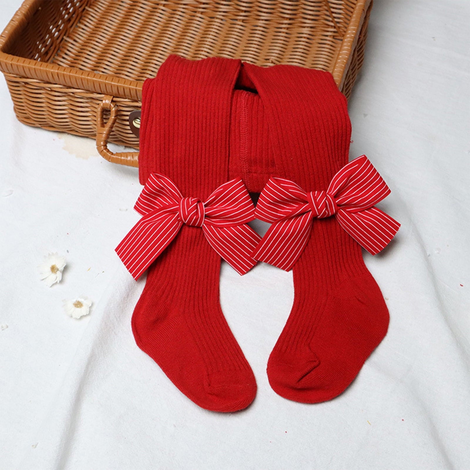 Toddler Kids Christmas Leggings Bowknot Red Pantyhose Christmas Big Red Pantyhose Footed Socks Warm Bottoms 3 Months ... - Image 2