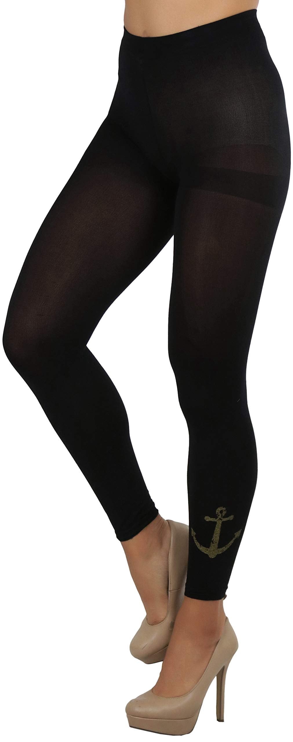 Women's Opaque Above Ankle Footless Tights Fashion Hosiery - Black Pirate - One Size - Image 4