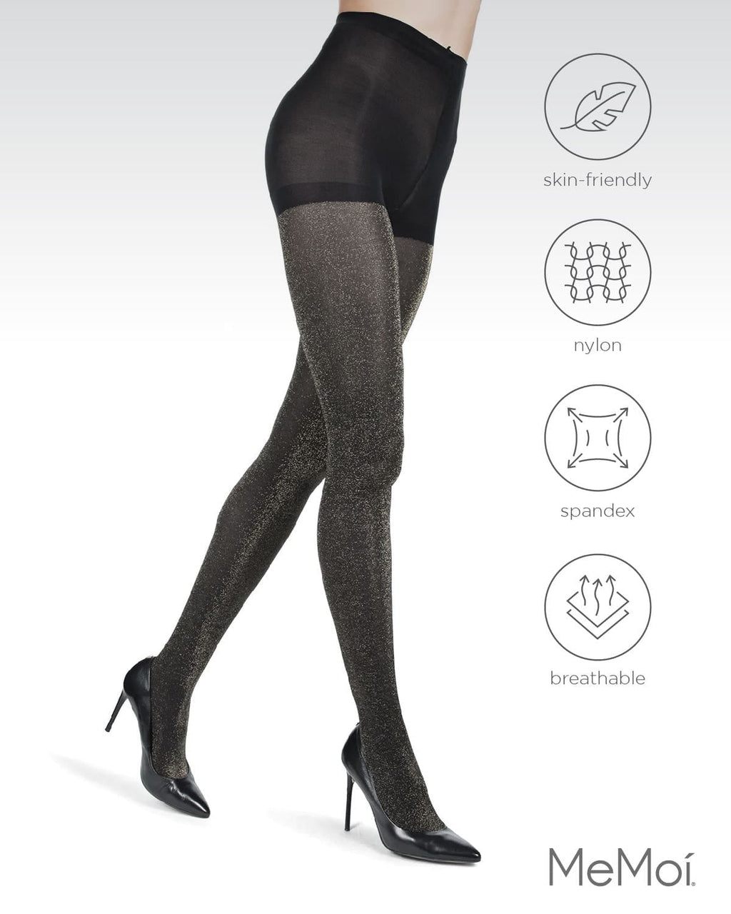 Women's Glitter Opaque Tights (Black/Silver S/M) - Image 5