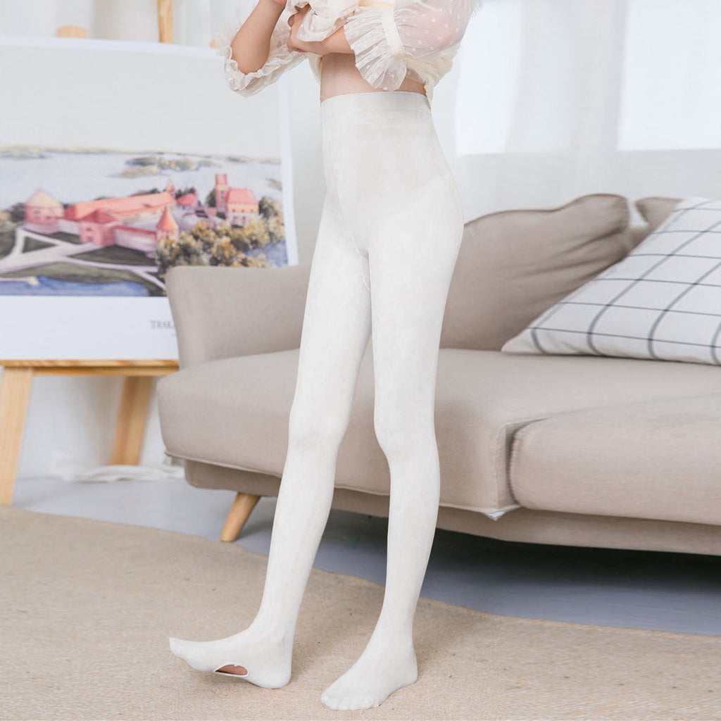 Girls Tights Cotton Lightweight Skinny Stretchy Cute Solid Color Kids Teens Pantyhose High-Waisted Yoga Dancing Ballet Stockings White 7-8 Y