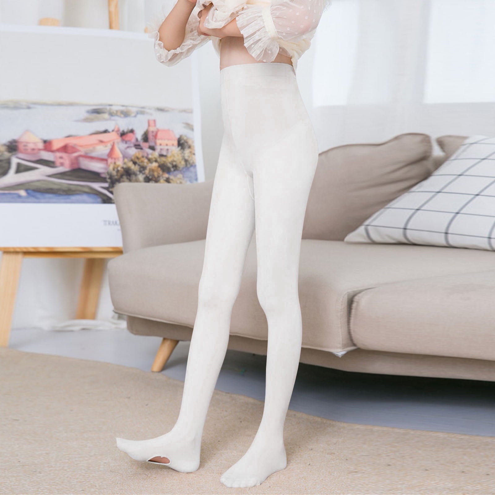Girls Tights Cotton Lightweight Skinny Stretchy Cute Solid Color Kids Teens Pantyhose High-Waisted Yoga Dancing Ballet Stockings White 7-8 Y
