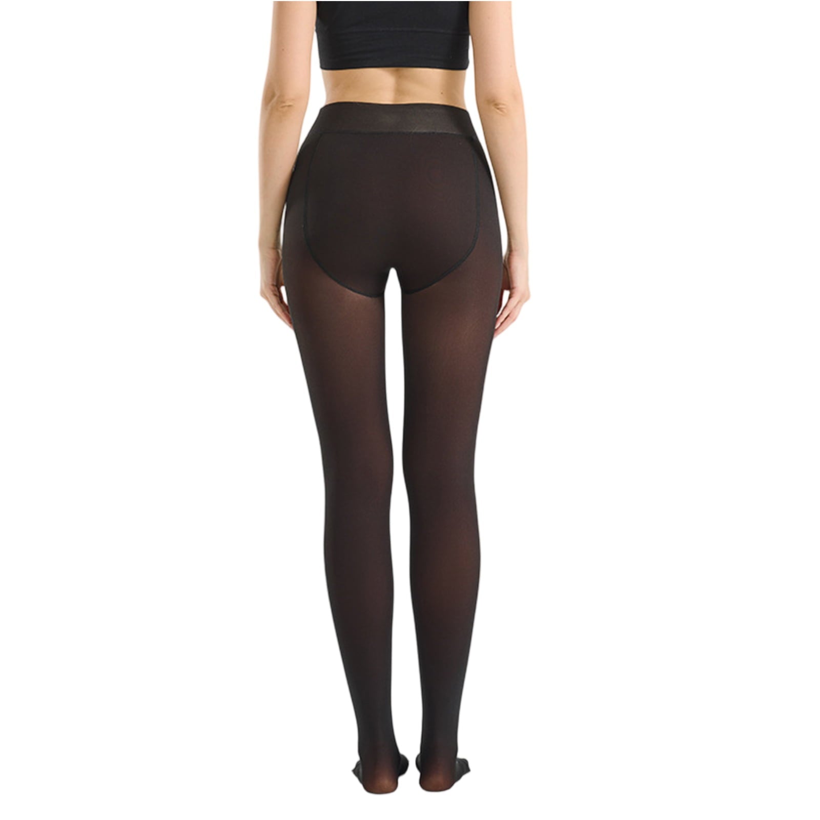 Womens Fleece Lined Warm Winter Tights Fake Translucent Thermal Pantyhose High Waist Skin Colored Thick Leggings Black M - Image 3