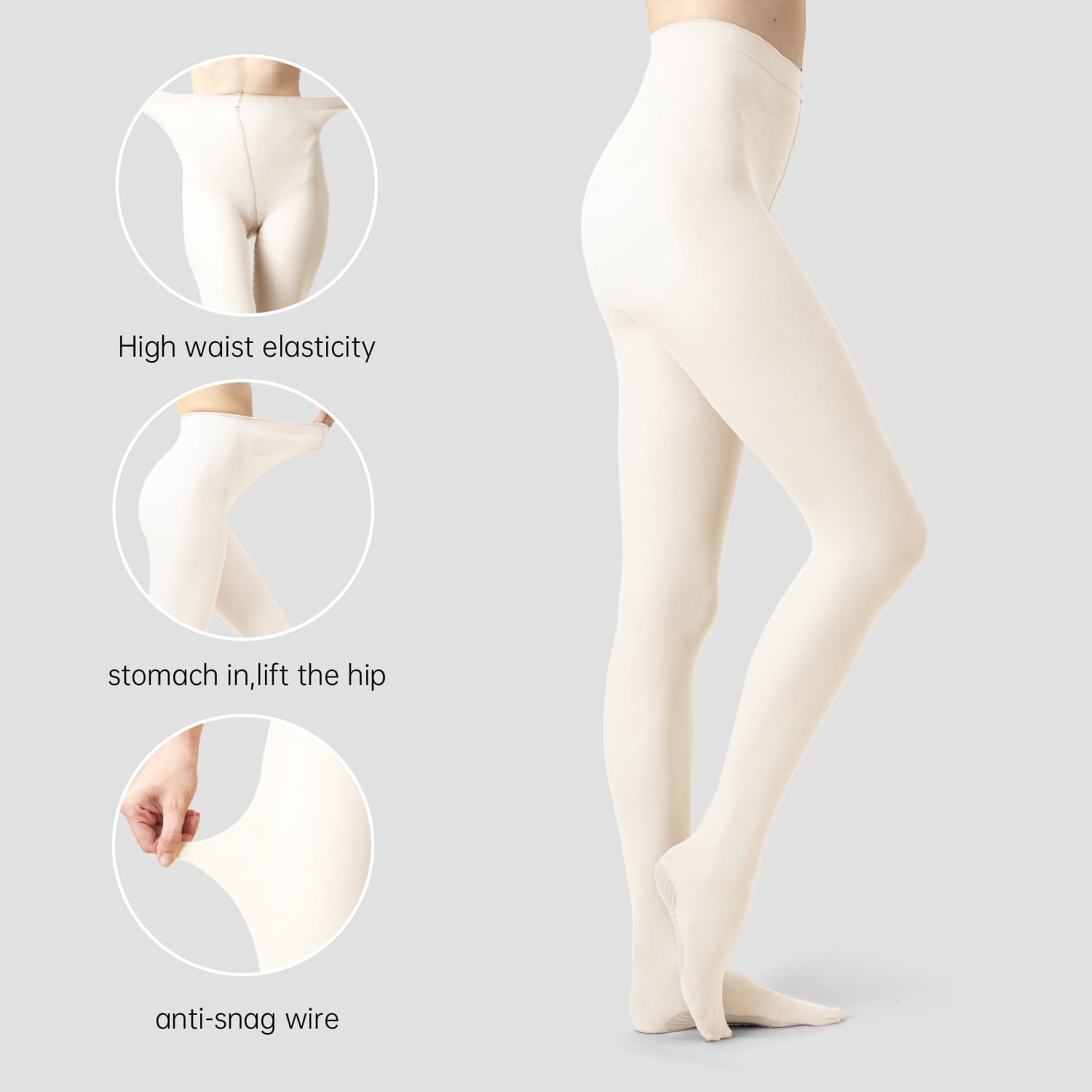 Ms. Myland 2 Pairs Women's Cream Pantyhose 80D Semi-Opaque Soft Velvet High Waist Control Top