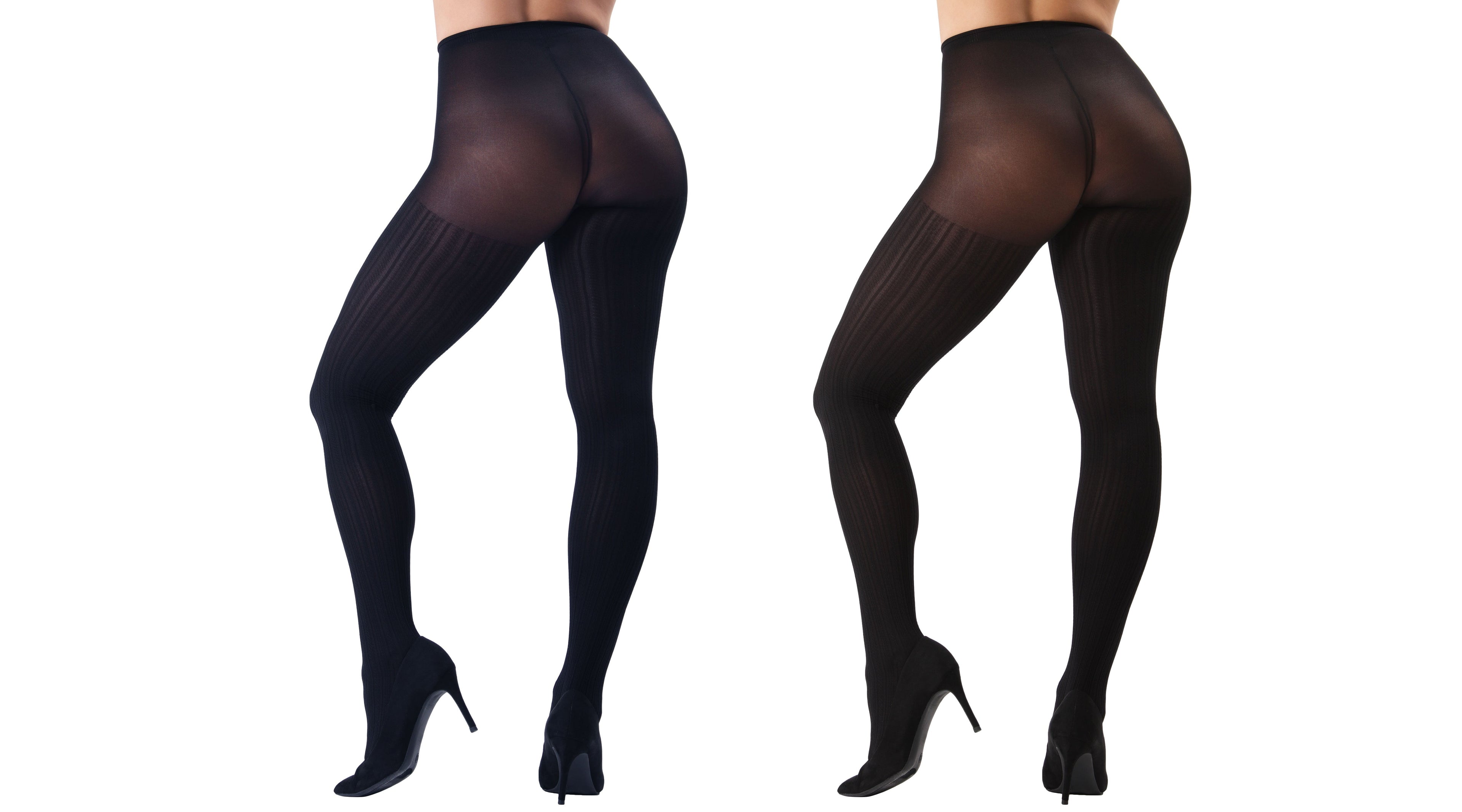 Cable Ribbed/Solid Control Top Tights 2-Pack - Womens - Female (Small/Medium, Navy/Black) - Image 3