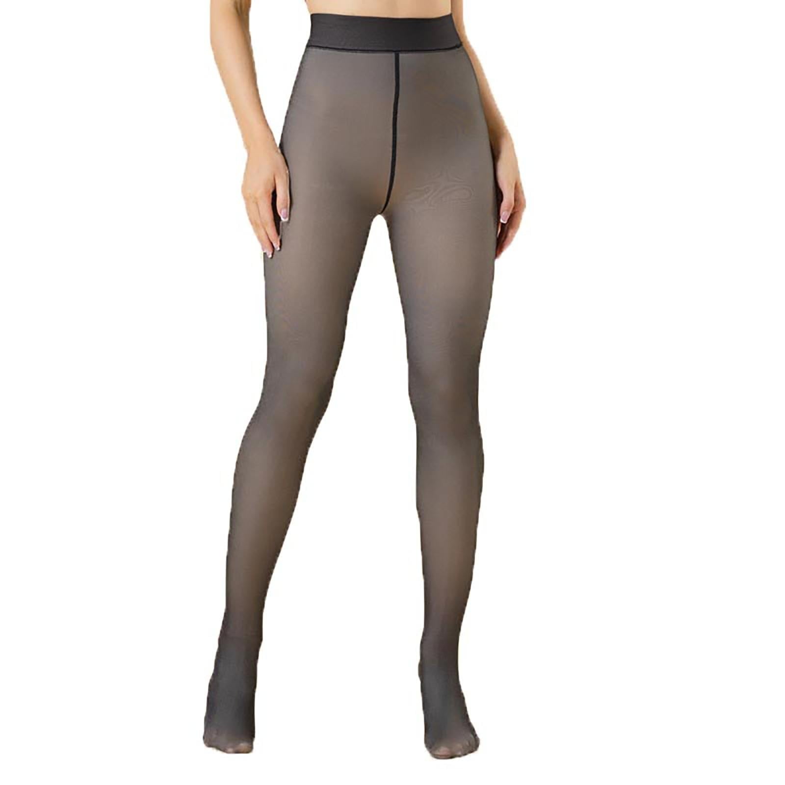Womens Fleece Lined Tights Warm Fake Translucent Pantyhose Thermal Opaque High Waisted Winter Legging Footed Sheer Ti...