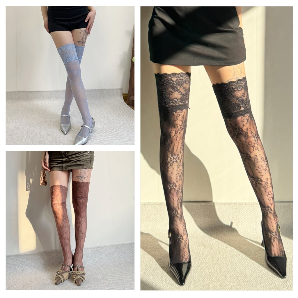 Women Hollowed Flower Patterned Mesh Over Knee Long Socks Full Lace Thigh High Boot Stockings Lingerie Hosiery - Image 5