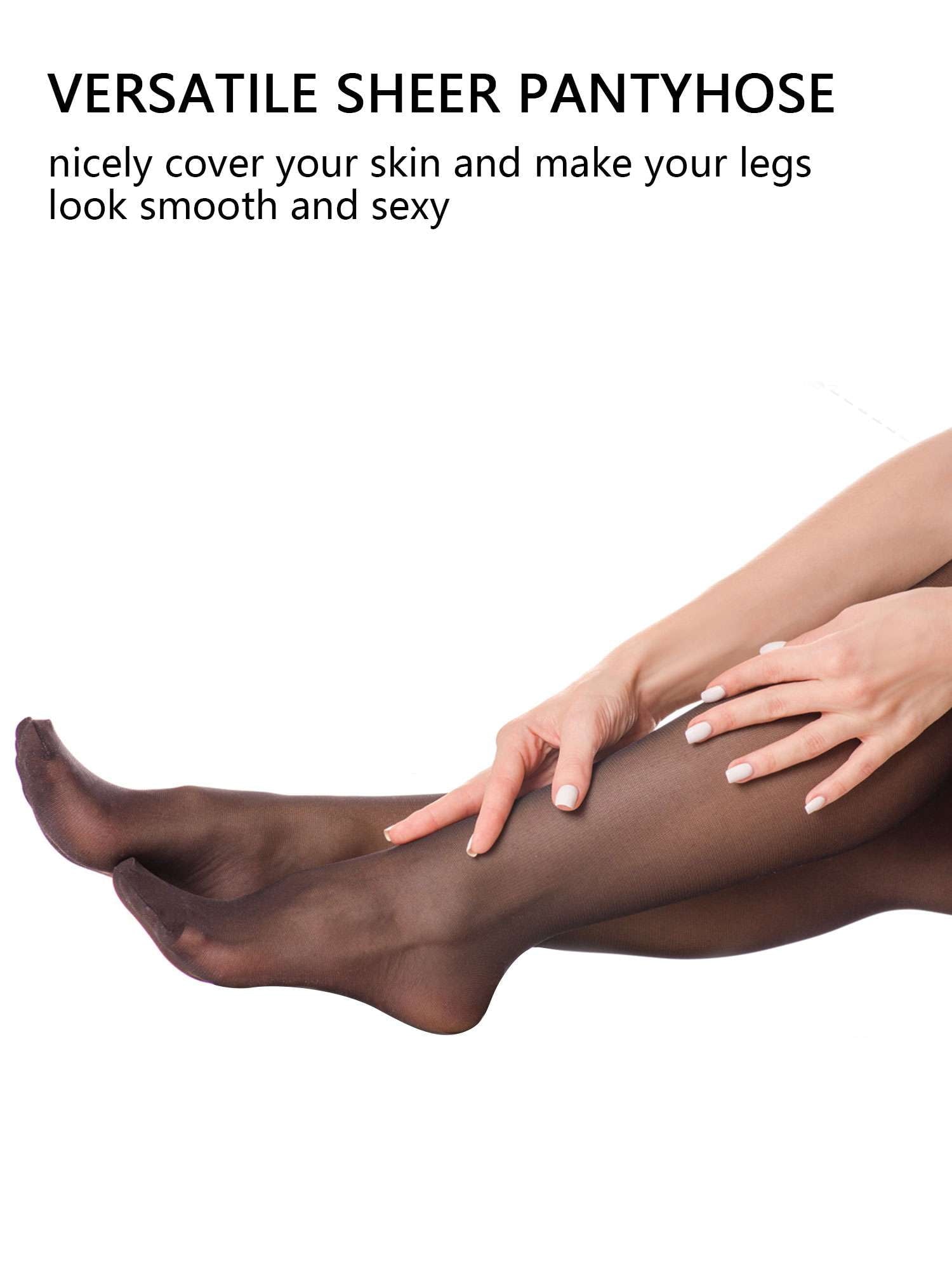 2 Pairs Women's Plus Size Ultra Sheer Tights 20D Pantyhose Control Top Invisible Reinforced Toes (Black+SKin) - Image 5