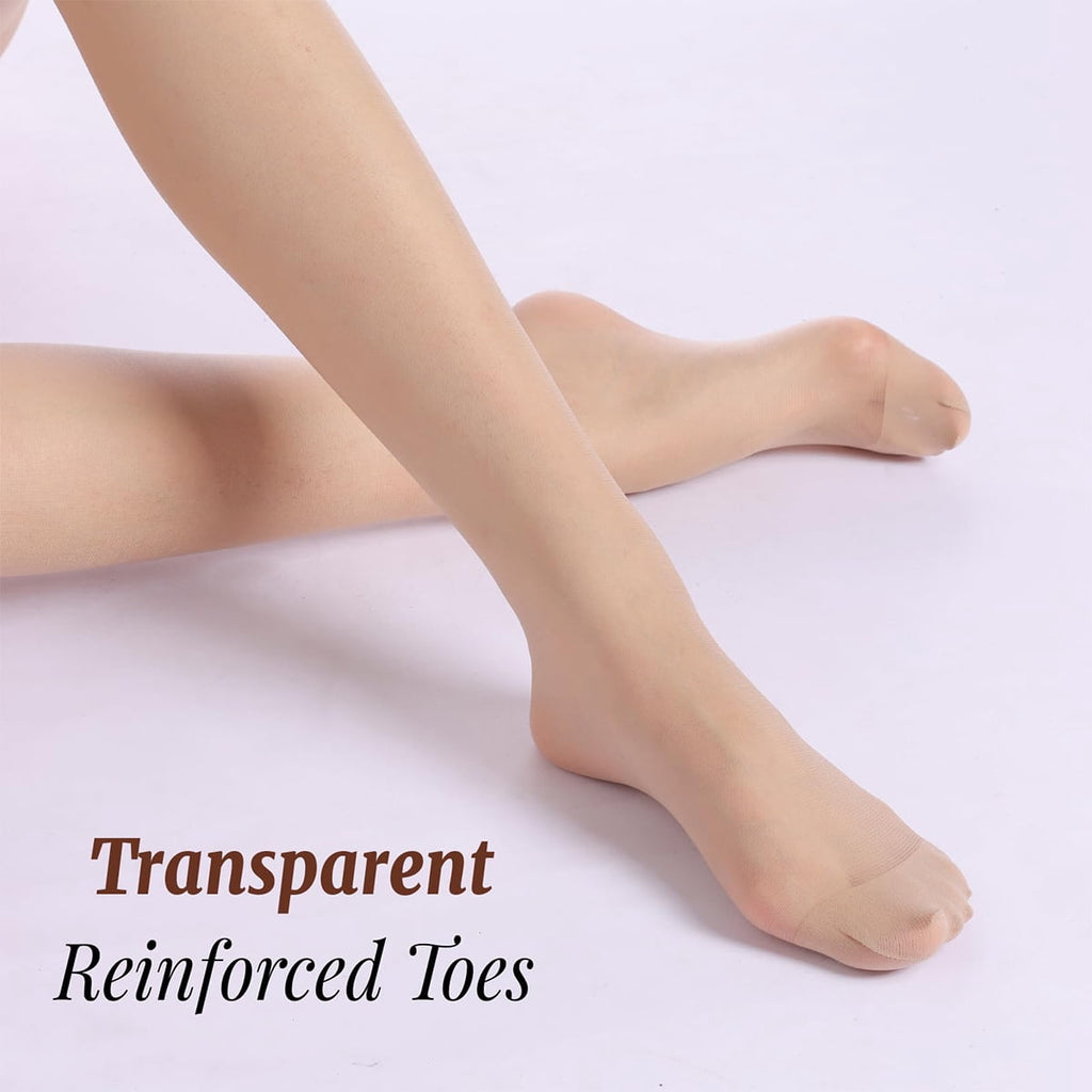 3 Pairs Nude Tights,20D Women's Sheer Tights High Waist Stocking with Reinforced Toe(M) - Image 3