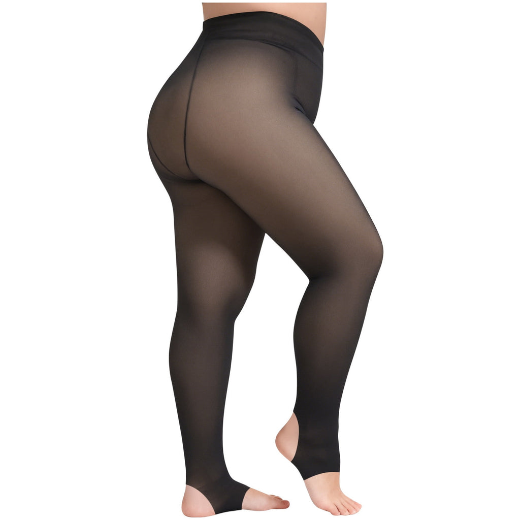 2 Pack Fleece Lined Tights Women Fake Translucent Sheer Warm Pantyhose Leggings Thermal Thick Tights for Dresses (Fre...