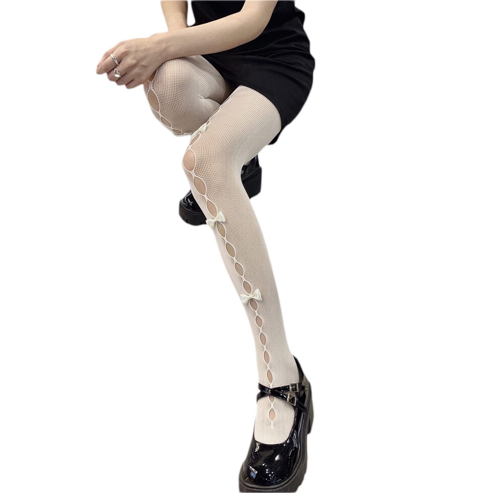 Clearance! Yajing Fleece Lined Tights Women Women Lolita Tights with Bows Cute Mesh Stockings 80S 90S Female Girls Gothic Lace Stockings Leg - Image 2