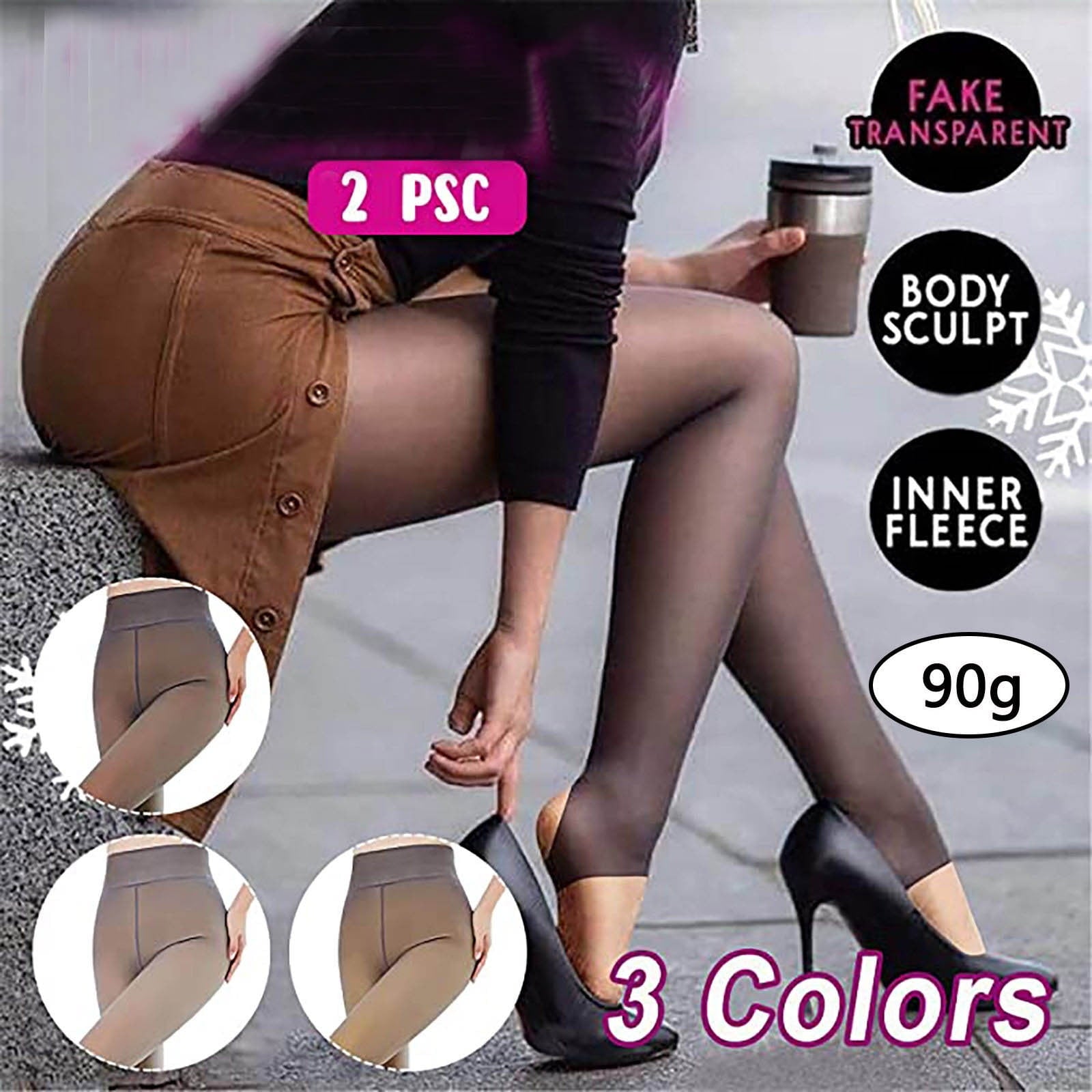 Womens High Waisted Fleece Lined Tights Fake Translucent Thermal Leggings Winter Sheer Warm Pantyhose Footless Tights - Image 5